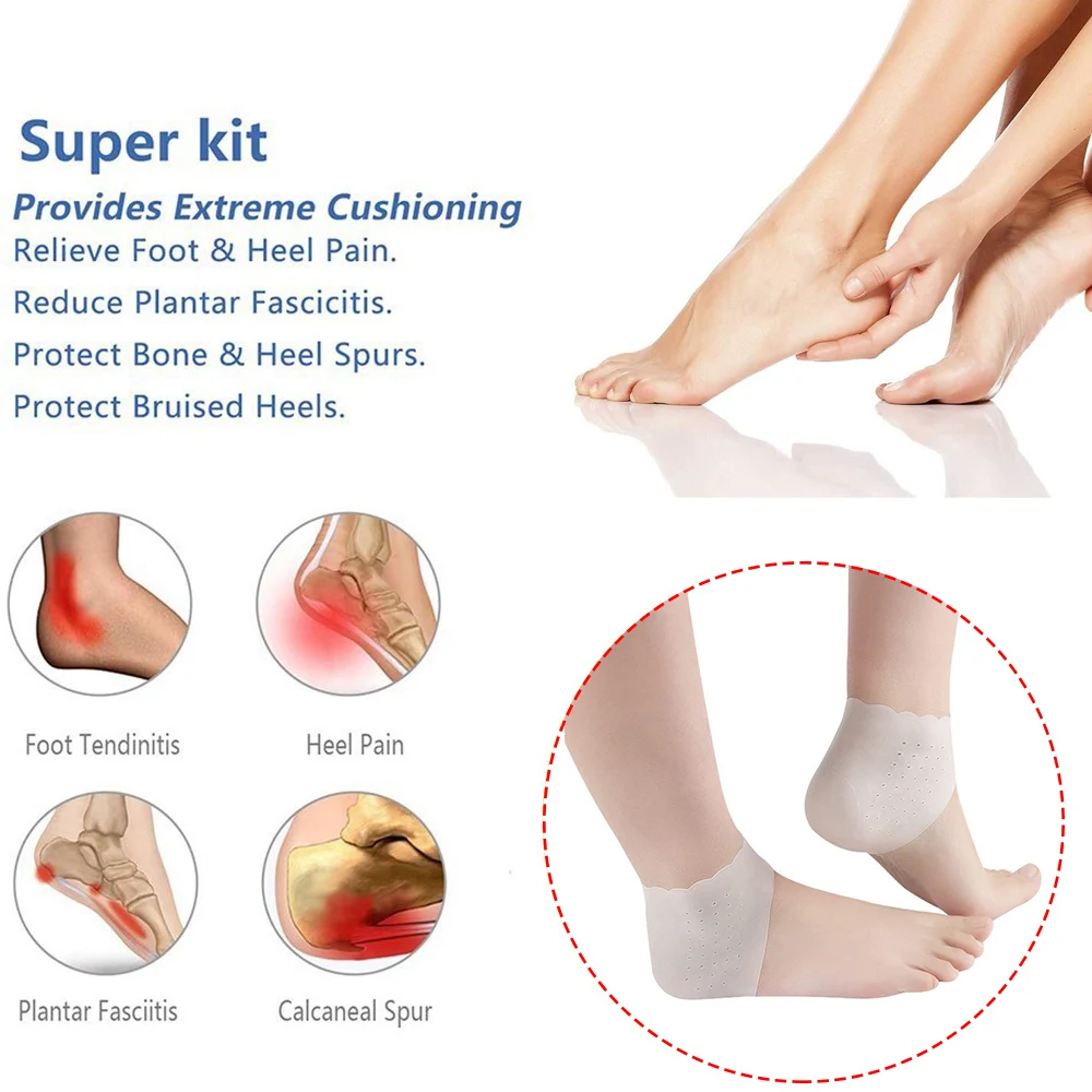 1Pair Compression Heel Sleeves Socks Foot Ankle Pain Relief Spurs Pads Cracked, Heel Protection Cushion Moisturizing Heel Cups images - 6