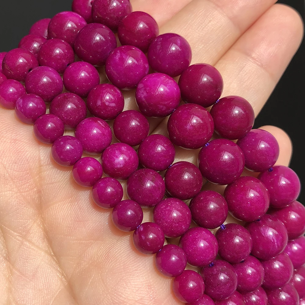 A + z kamienia naturalnego fuksja Jades chalcedon koraliki wysokiej jakości koraliki dystansowe luzem koraliki do tworzenia biżuterii DIY bransoletka 6/8/10mm 15 Cal