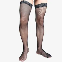 Adult Sexy Stockings Men's Net Hosiery Lace Top Fishnet Hosiery Gay Male Underwear Thigh-Highs Sheer Mesh Stockings Dropshipping