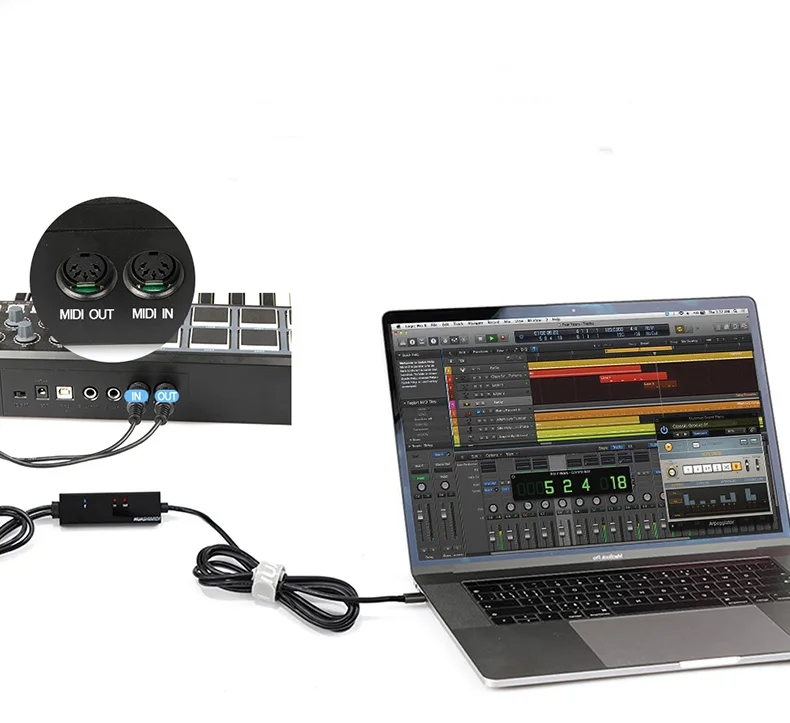Cable MIDI de 5 pines macho A USB tipo C, convertidor USB MIDI con luz indicadora para MacBook y Android