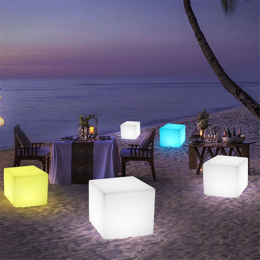 1PC RGBW Rechargeable Led illuminated Furniture Cube Stool Lamps With Remote Outdoor Led Cube Chair bar KTV Plastic Table Lamps