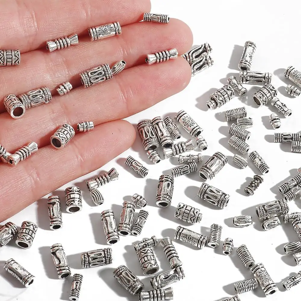 50/100pcs 5-12mm Tibetan Silver Tube Beads Metal Spacer Beads DIY Tube Charms Beads for DIY Jewelry Making Supplies Findings