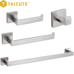 TAICUTE-accesorios de baño cepillados, ganchos para batas, barra de toalla de montaje en pared, soporte para rollo de papel higiénico, juegos de herrajes de acero inoxidable