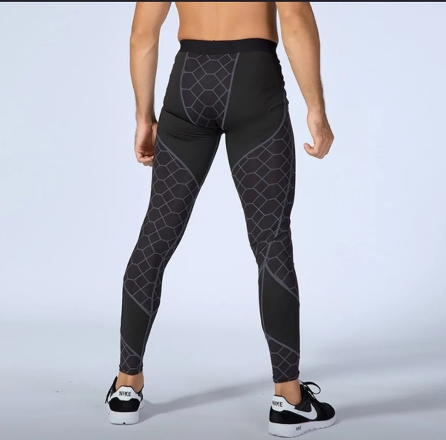 NEW Quality Men's Fitness Mesh Trousers Printed Splicing Quick-drying Elastic  sports, strong wear resistance sport pants