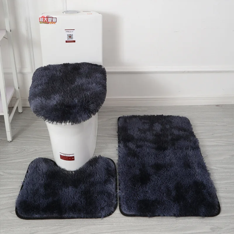 Three-pieces A set Hairy Carpet Plush Toilet Non-Slip Foot Mat Bathroom Absorbent Suit New Year 2022 Home Decoration