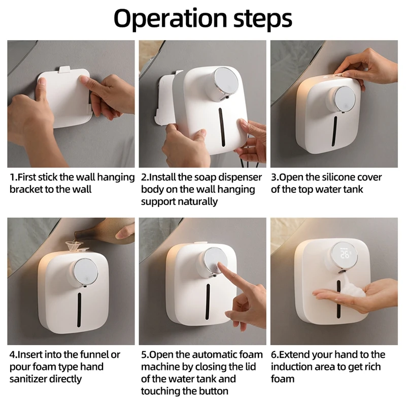 Mi Zeepdispenser Aan De Muur Gemonteerde Oplaadbare Temperatuur Display Dispensers Voor Vloeibare Zeep Sensor Schuim Handdesinfecterend Apparaat