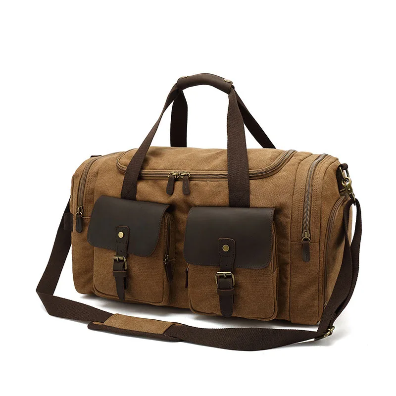 

Retro Canvas Travel Duffle Bag Men Travel Bags Hand Luggage Bag Leather Shoulder Diagonal Bag Weekend Bags