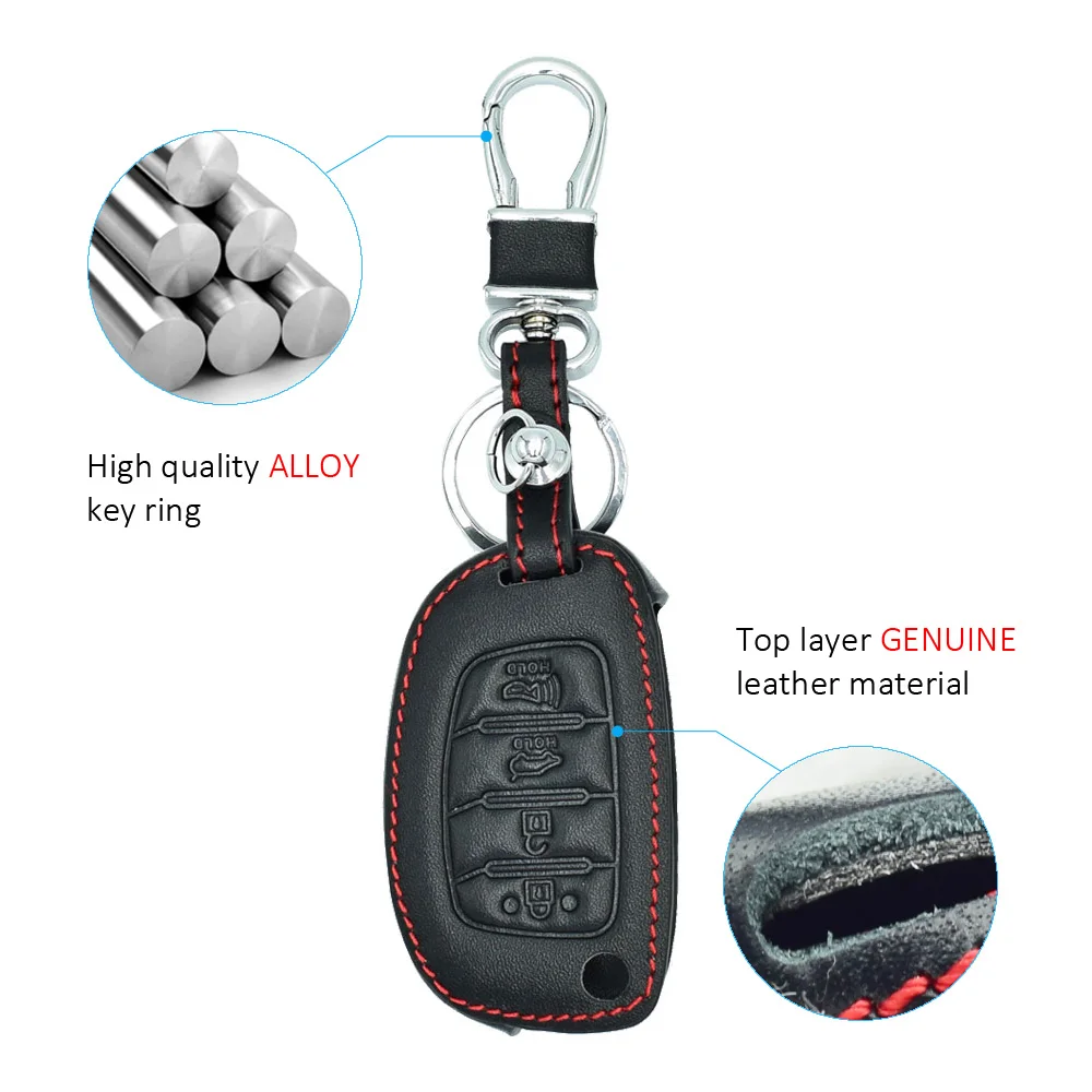 Real Leather Car Key Case For Hyundai Sonata / Santa Fe / Tuscon / Creta / ix35 Remote Fobs Cover Keychain Holder Protector Bag