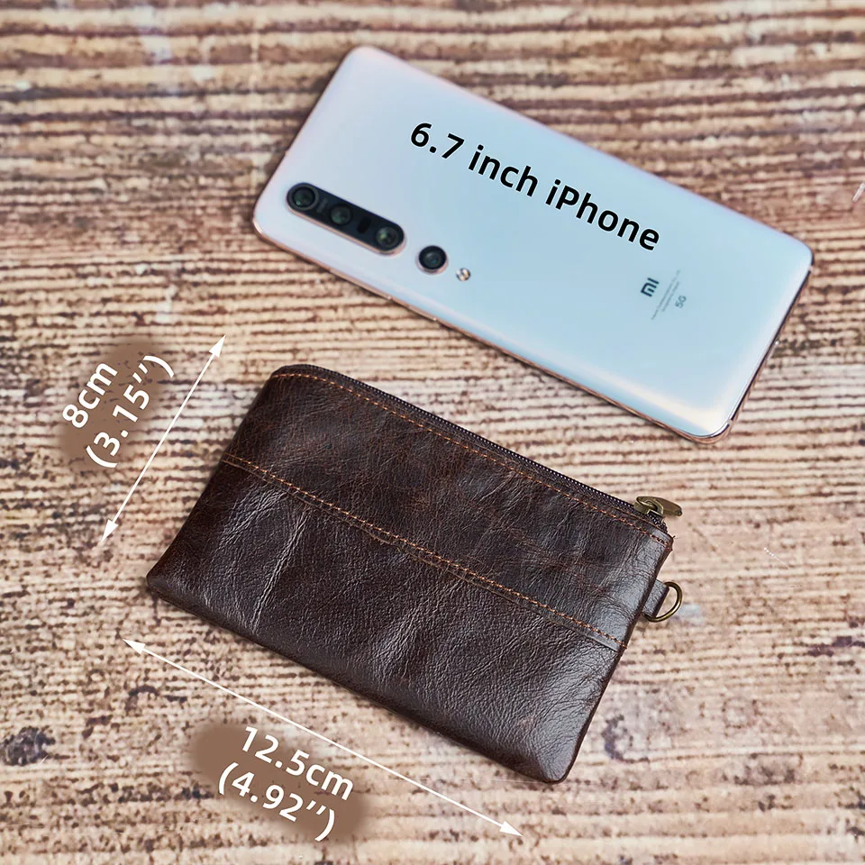 Nupugoo-Vintage kleine Geldbörse für Männer, Mini-Brieftasche, Echt ledertasche, braune lässige kleine Tasche, Reiß verschluss tasche, Schlüssel geld – Detail 4