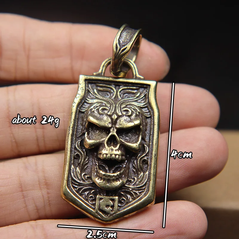 Vintage Skull Head Hanging Tag Lanyard Pendants for Keychain Punk Rock Hip Hop Men Trendy Jewelry Pure Brass Cool Keyring Charms - view 5