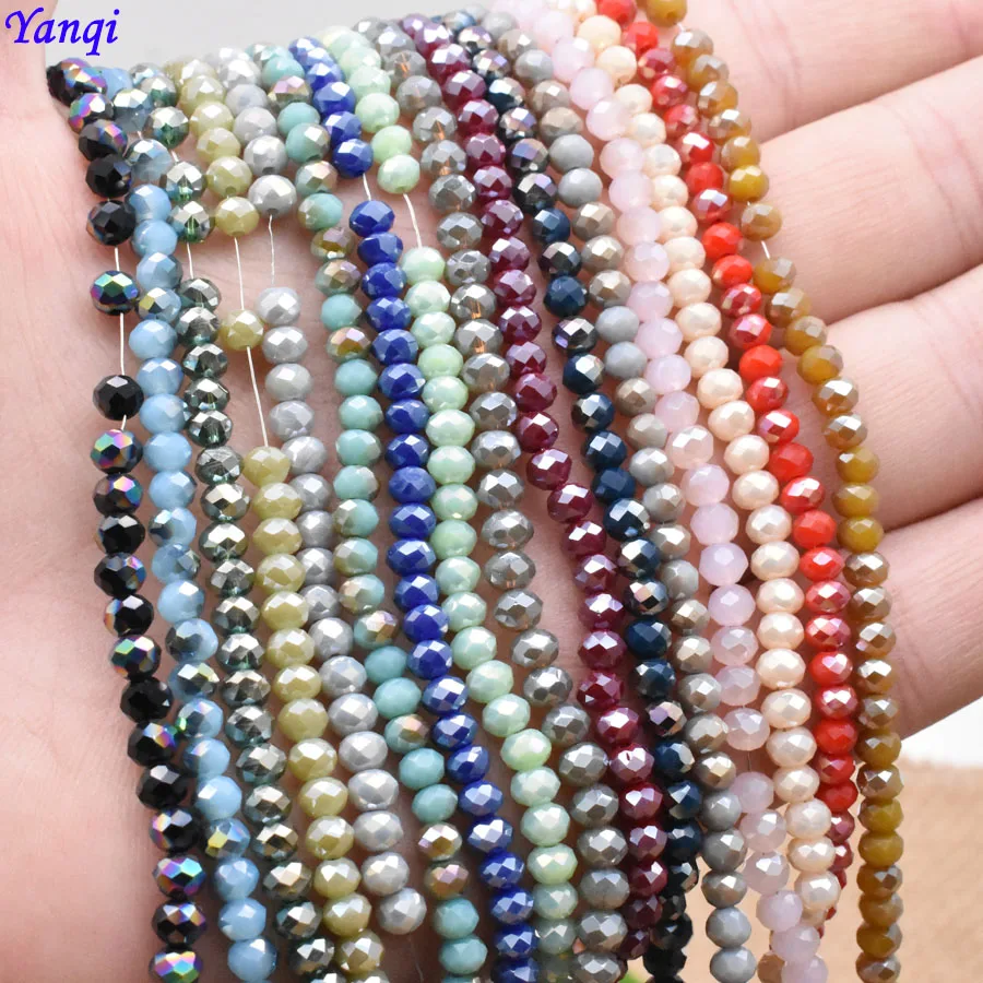 Yanqi 4mm145pcs Colour Faceted Rondelle Crystal Glass Beads Czech Loose Spacer Round Glass Beads For Jewelry Making DIY Handmade