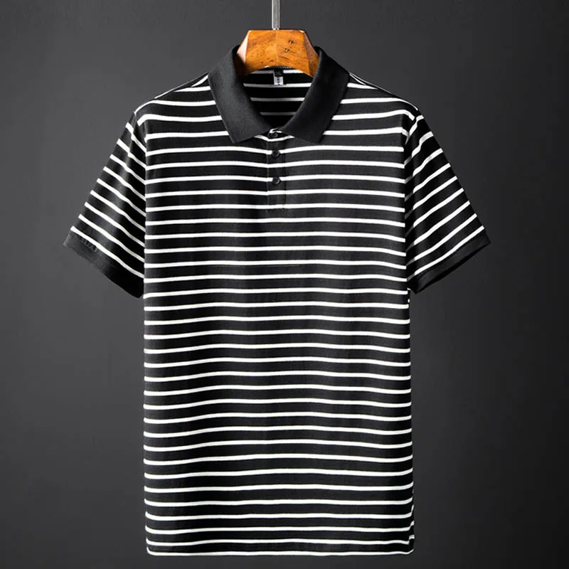 Polo de verano para hombre, camiseta de manga corta, 140Kg, busto de 142cm, talla grande, 2XL, 3XL, 4XL, 5XL, 6XL, 7XL, top holgado de rayas blancas y negras