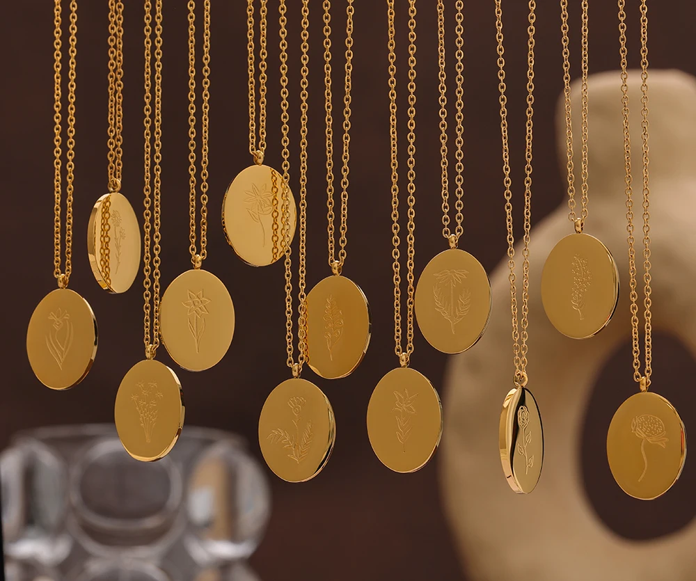 Yhpup Halskette mit Anhänger aus Edelstahl 316, 12 Monate, Geburtsblume, Blumenanhänger, Mutter, Schwester, Geschenk, PVD-Kragen, goldene Halskette, wasserdicht – Detail 4