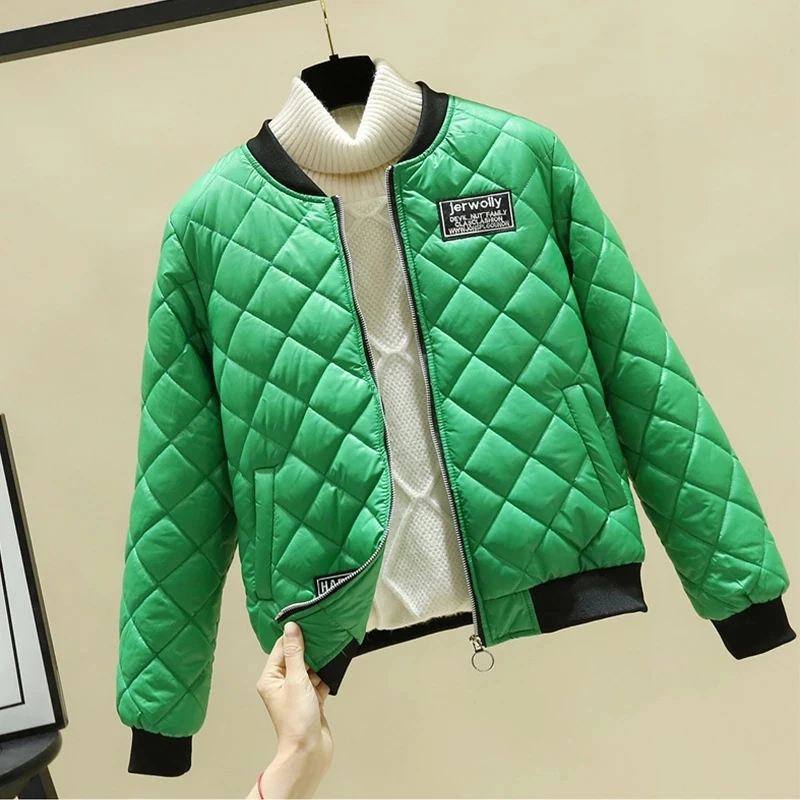 Autumn Winter for Women Lady Down Short Rhombus Pattern Coat Female Bomber Jacket