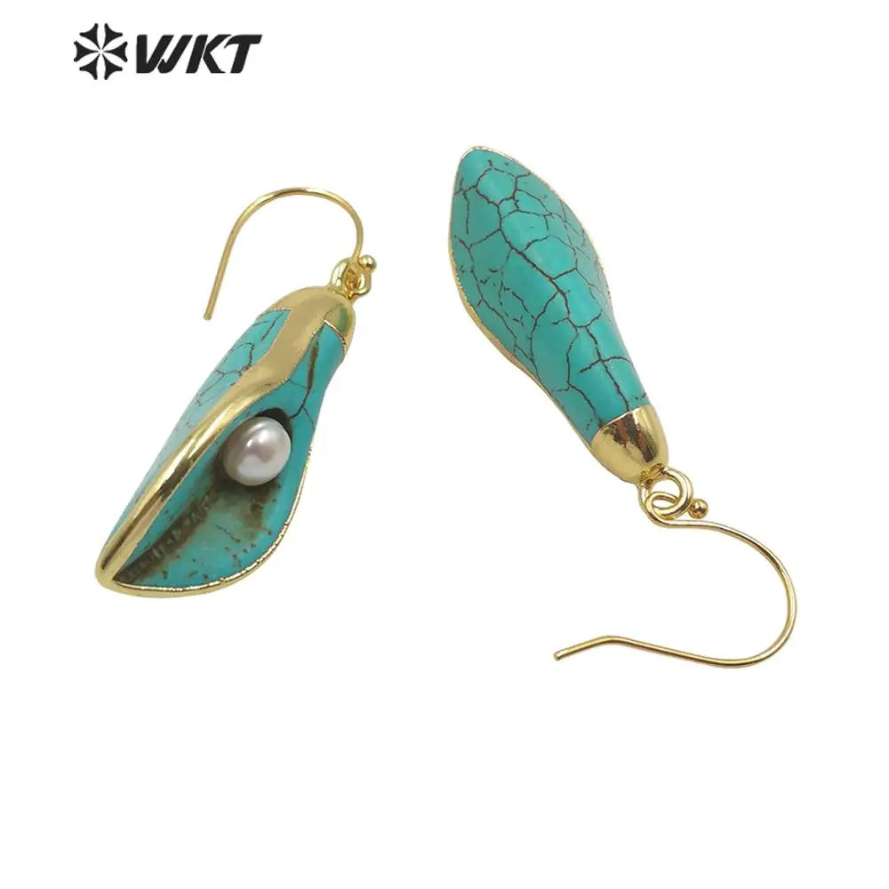 WT-E605 WKT Special Design Stone Earrings Morning Glory Sape Earrings Stone ＆ Pearl Women Fashion Earrings Jewelry Gift For Lady