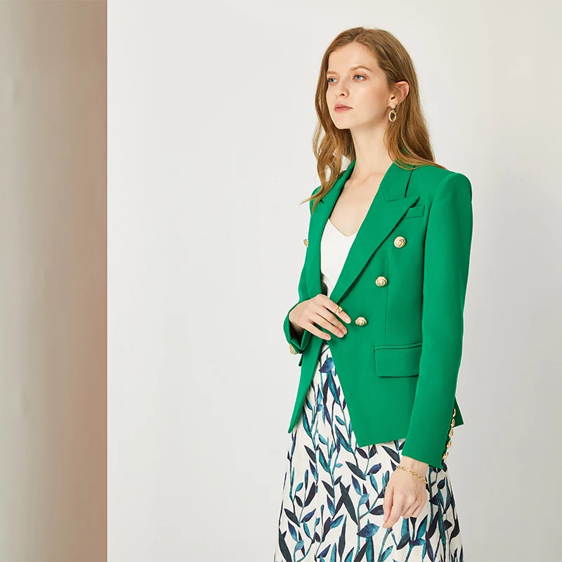 Harleyfashion design clássico mulheres estilo elegante casual blazers cor sólida fino outono verde blazer de alta qualidade