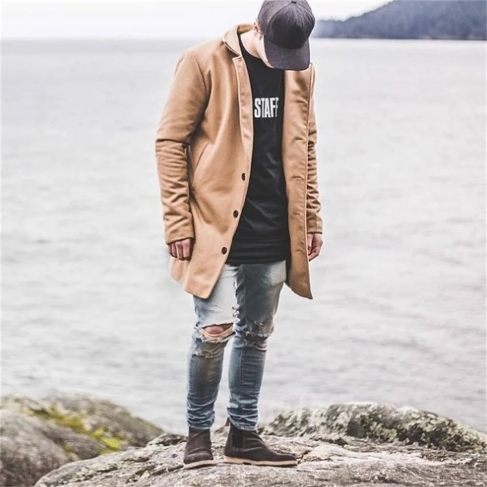 EH·MD® Ripped Knee Jeans Men's Hole Pocket Cotton High-Stretch Skinny Pencil Pants Breathable Thin Comfortable Solid Color 2020