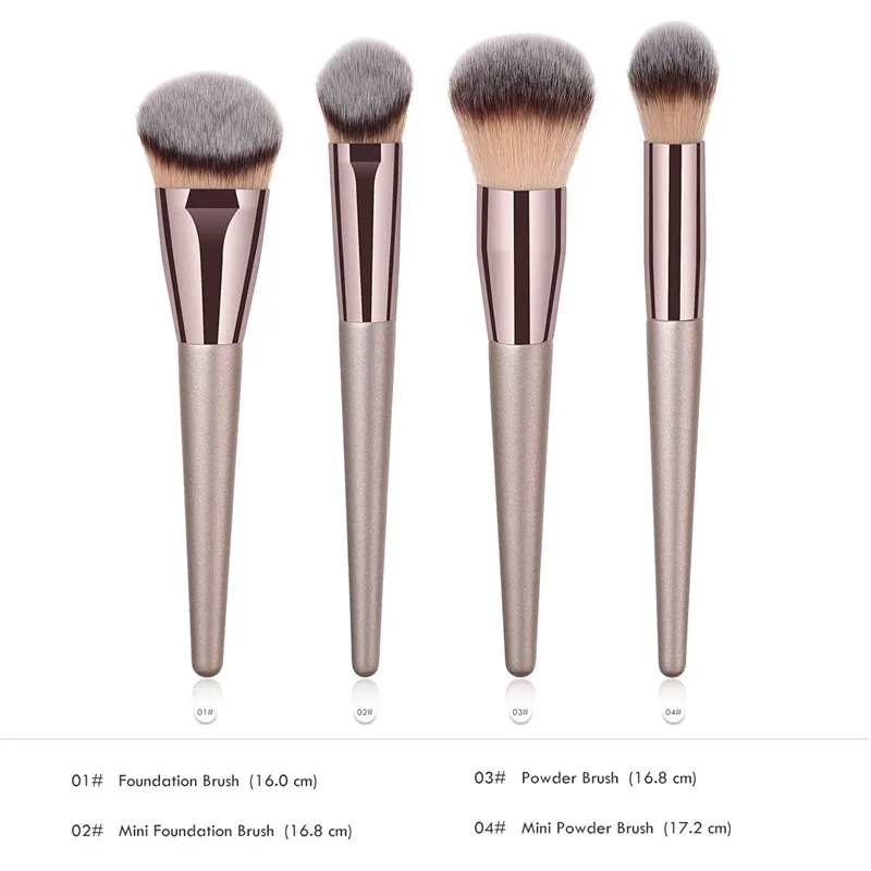 4 pcs Champagne Makeup Brushes Set Foundation Powder Blush Blending Concealer Contour Highligh Face Beauty Women Make Up Tools