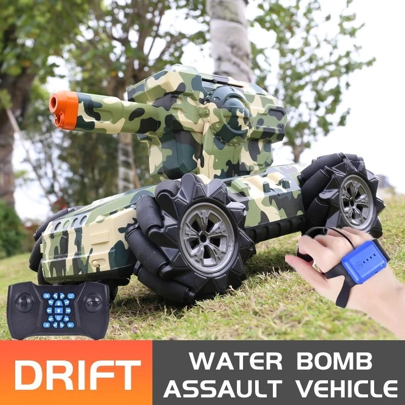 Multifunctional RC Tank Dual Mode Remote Control Gesture Control Launching Water Bombs 360 Degree Drift Remote Control Tank Toy