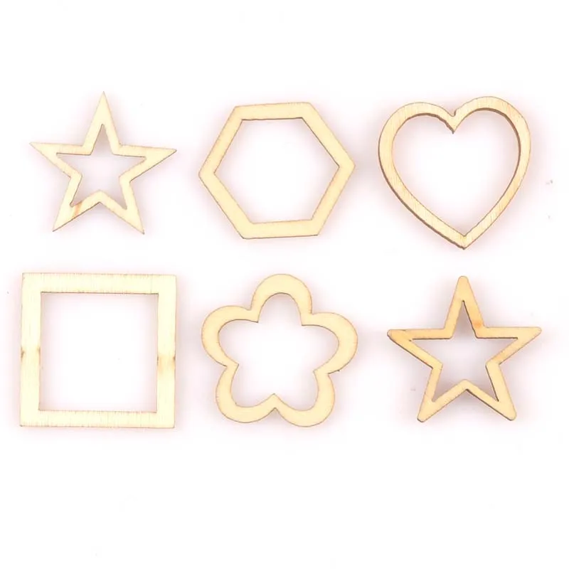 50 pz stella cuore modello quadrato in legno naturale Scrapbooking mestiere per abbellimenti fatti a mano fai da te artigianato Decor mt2589