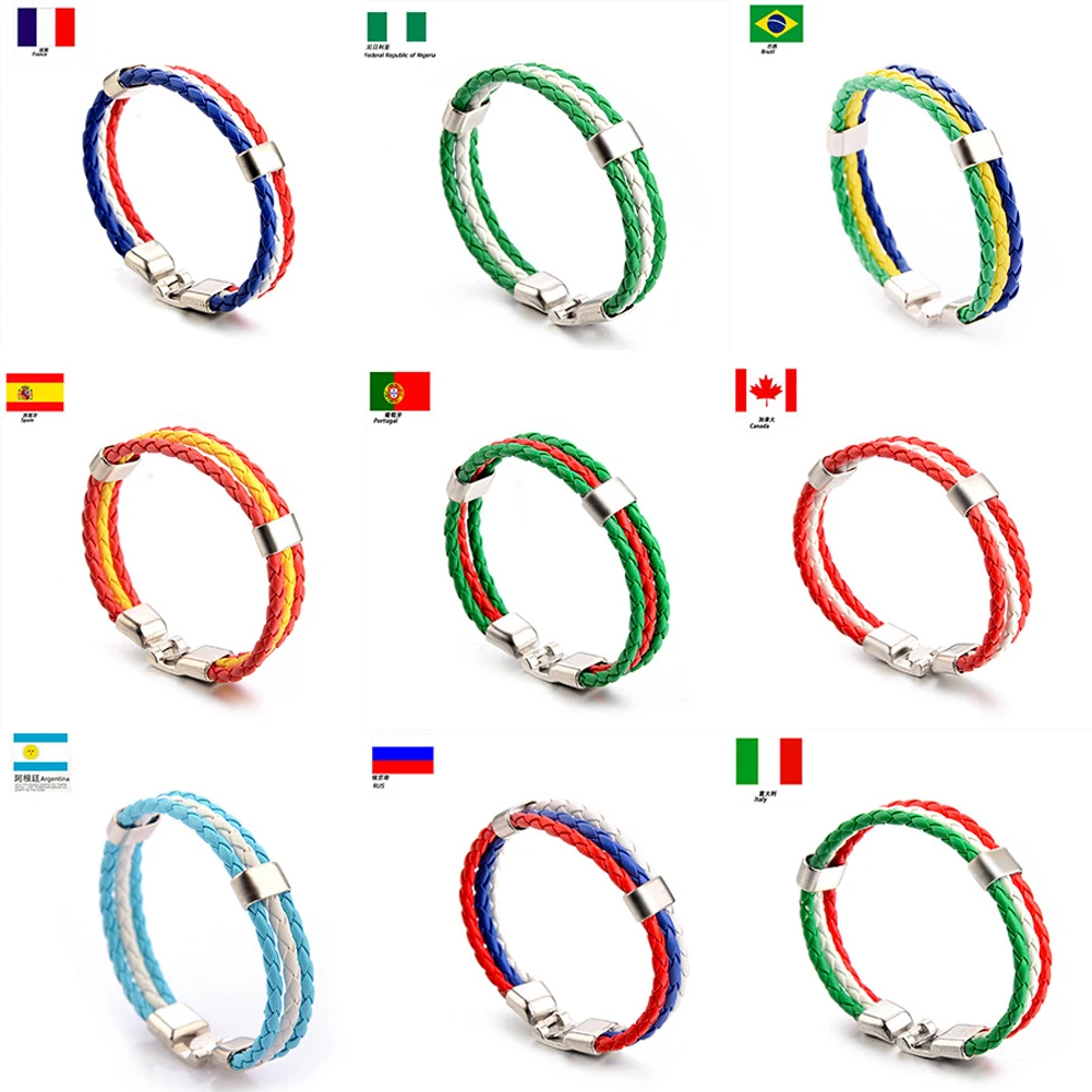 

National team Unisex Italy France Russia National Flag Rope Surfer Leather Braided Bracelet Bangle Wristband Friendship Gift