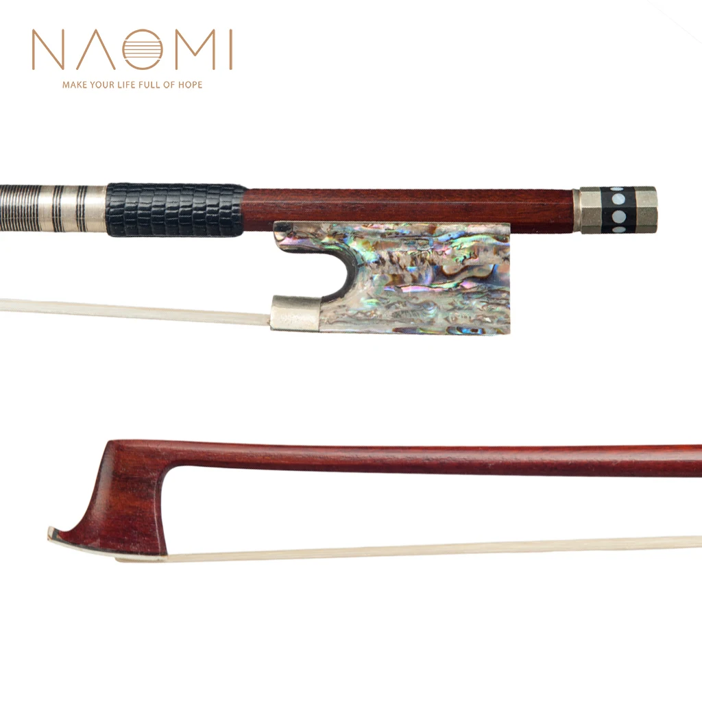 

NAOMI Master Grade 4/4 Full Size Pernambuco Violin Bow W/ Abalone Frog Comfortable Lizard Skin Grip Fast Response Stick