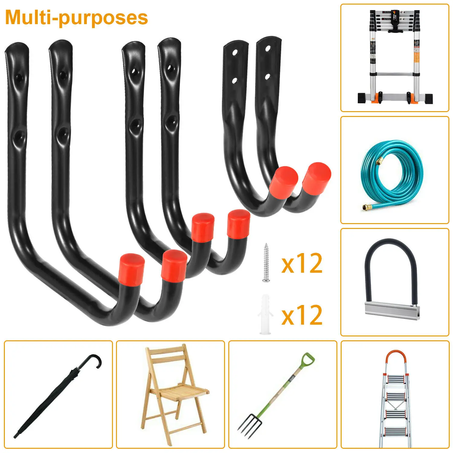 6 Packs Heavy Duty Garage Hooks Organizer Wall Mount Storage Utility Hanger Rack