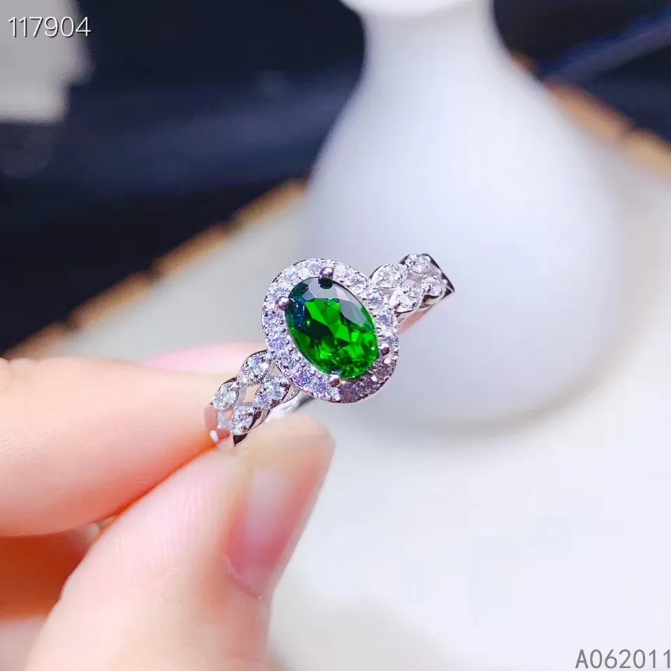 

KJJEAXCMY fine jewelry natural Diopside 925 sterling silver trendy girl new adjustable gemstone ring support test