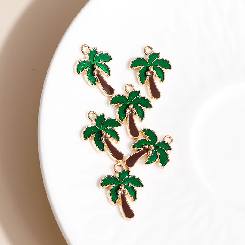 10pcs 15*20 Enamel Coconut Tree Charms for Jewelry Making Handmade Palm Plant Charms DIY Pendants Earrings Bracelets Accessories