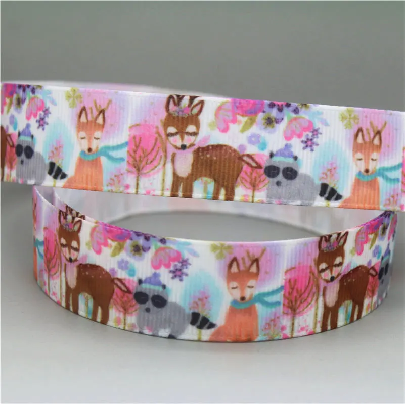 DHK 7/8\'\' 5yards animals fox squirrel printed grosgrain Ribbon Accessory hairbow headwear decoration Wholesale OEM E1644