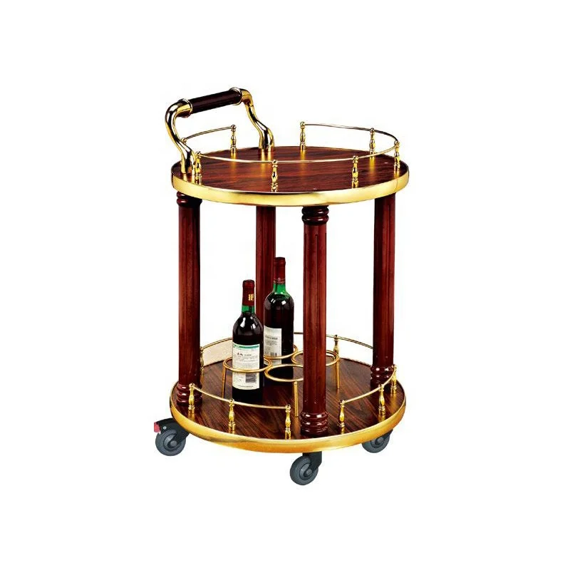 Optional Wine Rack Double Round Plate Luxury Hotel Spade Wine Cart Service Cart