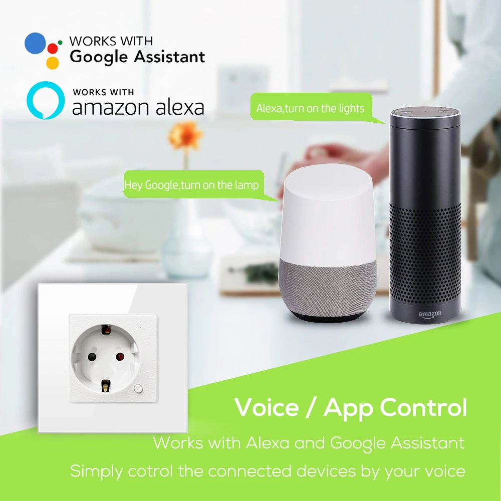 AVATTO Wifi Wall Socket,EU Standard  Voice Remote Control Power Plug outlet Works With Google Home Alexa IFTTT Tuya Smart home