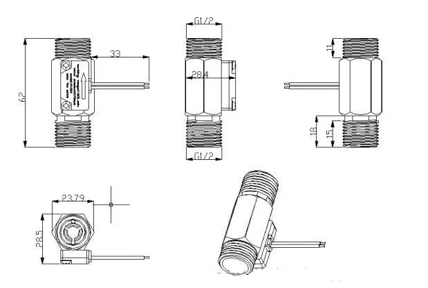 4 Points Copper Shell with Filter On-off Signal Switch Water Flow Switch Magnetic Reed Close to Reed Switch