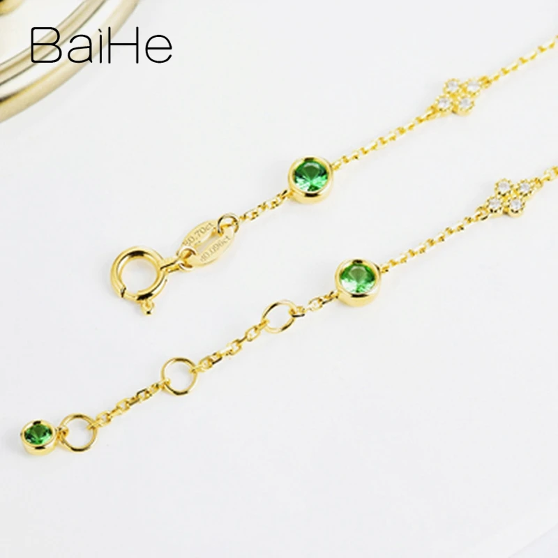 BAIHE Real Solid 18K Yellow Gold Natural Tsavorite Diamond Bracelet Women Gift Fine Jewelry Making Trendy ツァボライトブレスレットVòng tay