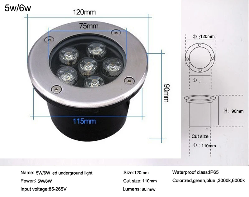 Nuevo 1w / 3w / 5w / 6w / 7w / 9w / 12w / 15w / 18w LED suelo de jardín al aire libre lámpara enterrada subterránea Spot