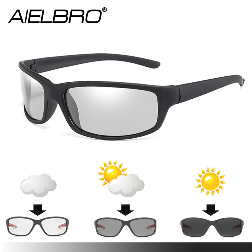 AIELBRO fotochromowe okulary rowerowe czarne gafas ciclismo męskie okulary rower sportowy okulary 18g lekkie okulary rowerowe