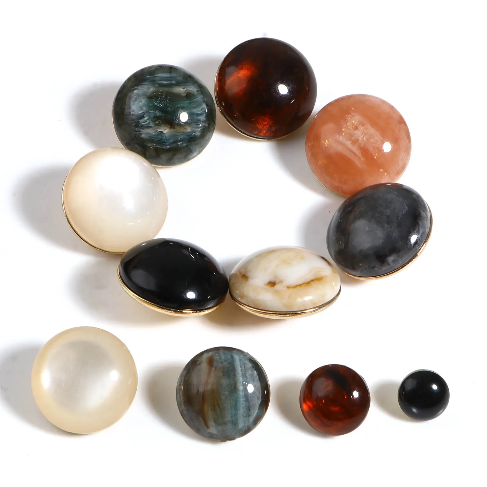 5PCs Resin Imitation Natual Stone Ball Shank Buttons Metal Round Gold Color Clothes Decoration Sewing Button Garment Accessorie