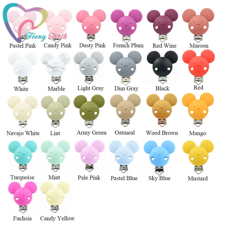 10 PCS New Color Round  Mouse Head Silicone Teether Clips DIY Baby Pacifier Dummy Chain Holder Soother Nursing Jewelry Toy Clips