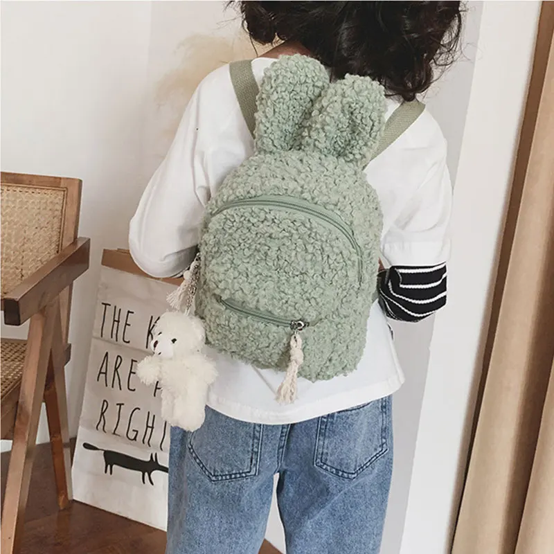 2025 Korean Style Kid\'s Backpack Children\'s Plush Student Backpack  Simple Shoulder Bag Plush Rabbit Bag Tide Child Girl Purse