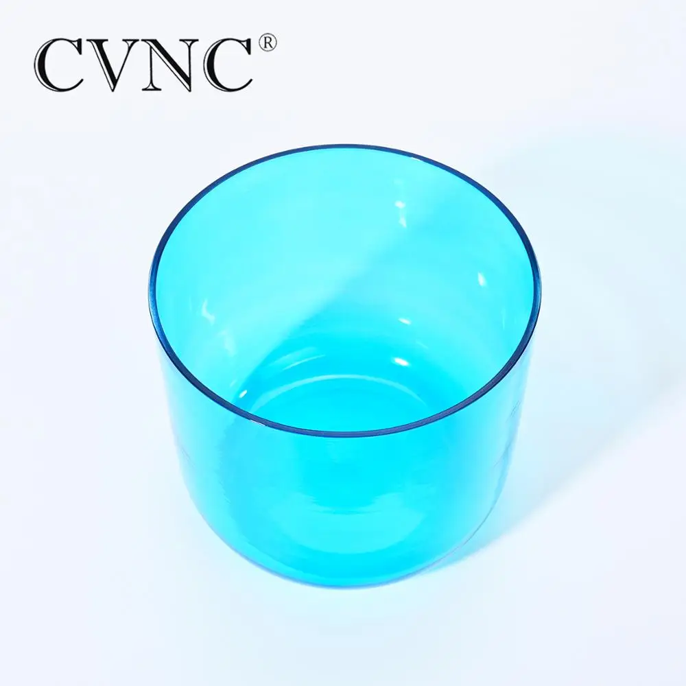 CVNC 6 Inch G Note Blue 440/432hz Colored Alchemy Clear Quartz Crystal Singing Bowl for Meditation Sound Healing with Mallet