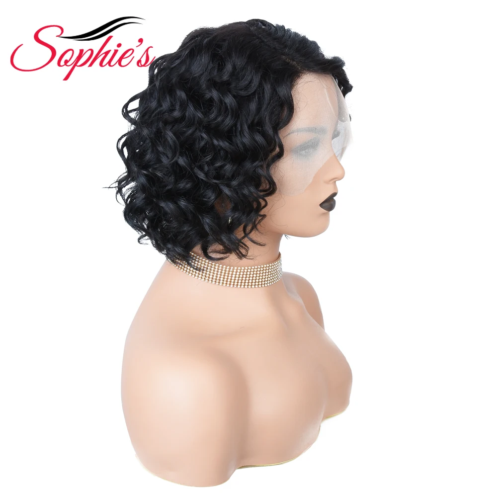 Sofie's peruca com renda para mulheres negras, peruca de cabelo humano com ondas soltas, curto, cor natural, remy, densidade 180%, 13x1