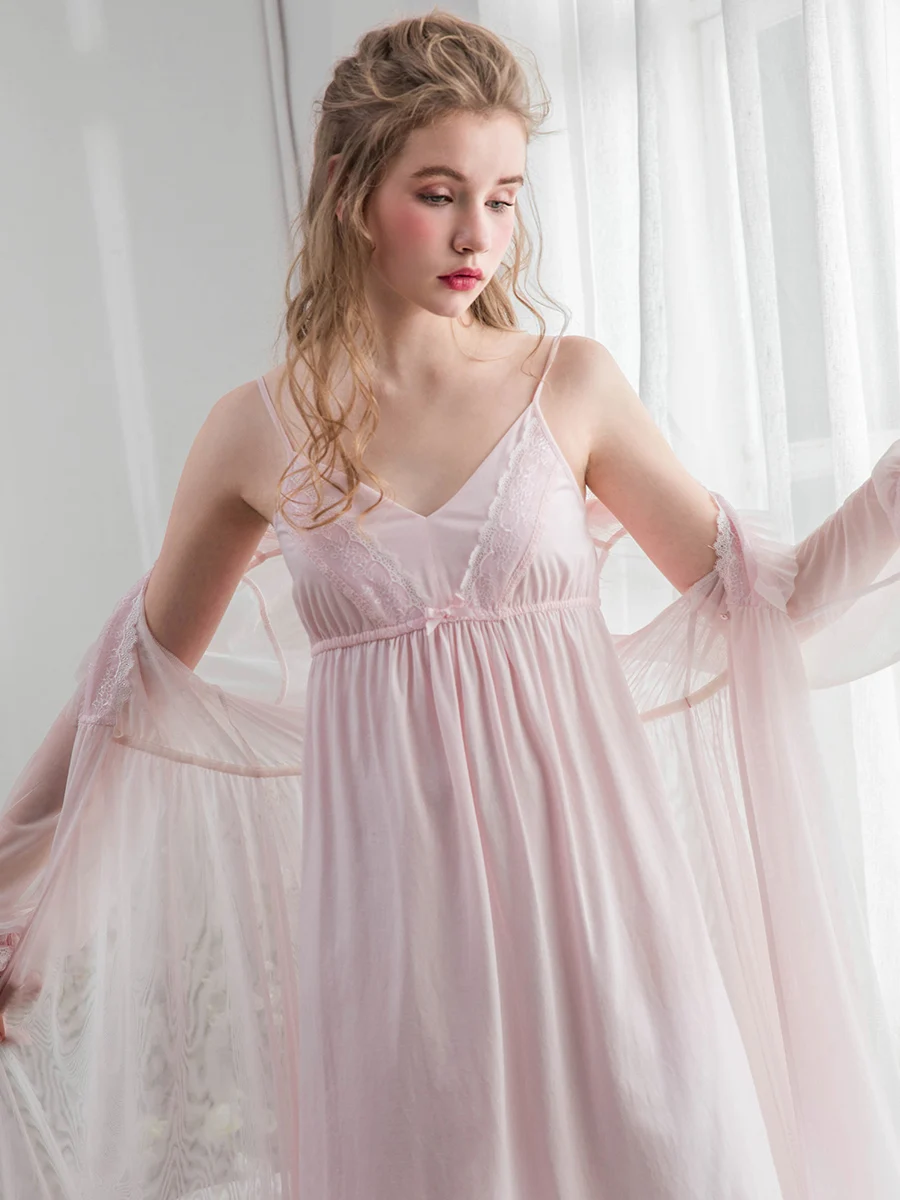 Robe Elegant Dressing Gown Lace Spring Summer Bride Nightgown Sets High Quality