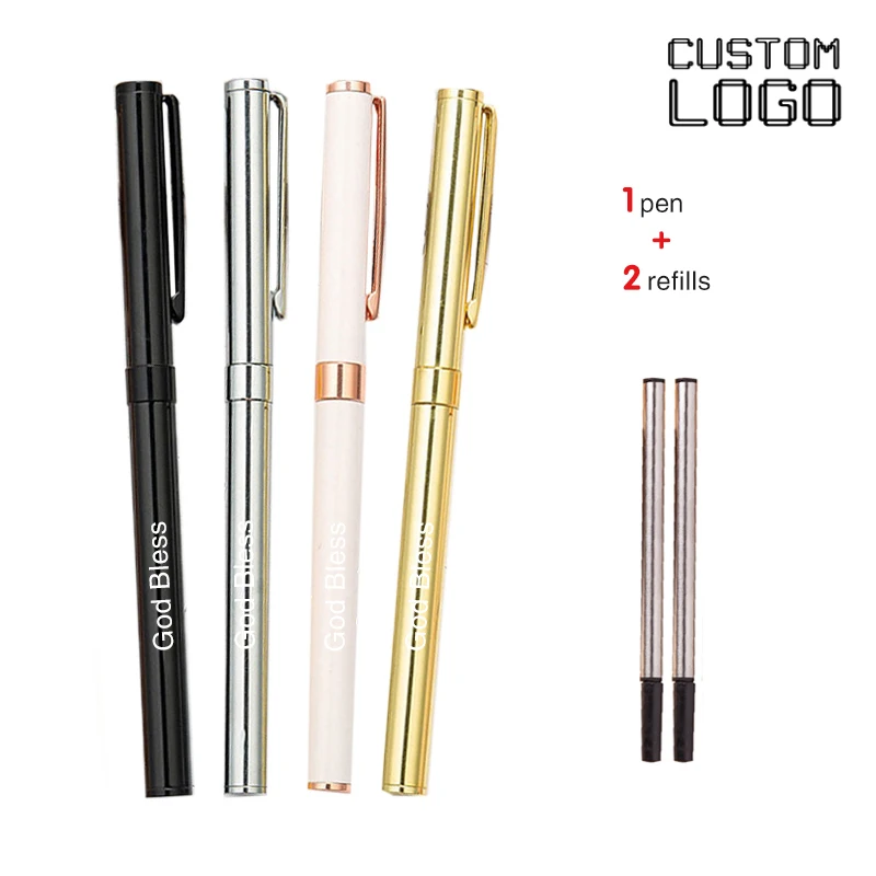 1pen + 2Refills Metal Multicolor Neutral Pen Business Office Student Stationery Pen Personalized Custom Gel Pens Gift Souvenir