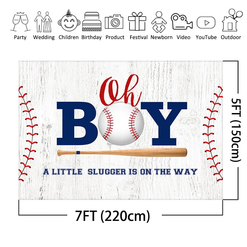 Mocsicka Baseball Theme Baby Shower Backdrop Oh Boy A Little Slugger Baby Shower Party Decoration Banner Photoshoot Background