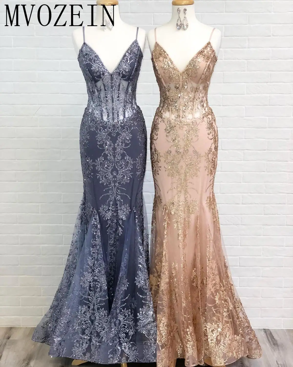 MVOZEIN Prom Dresses for Black Girl 2023 Long Evening Dresses Spaghetti Strap Lace Sequin Formal Occasion Dresses Glitter Dress