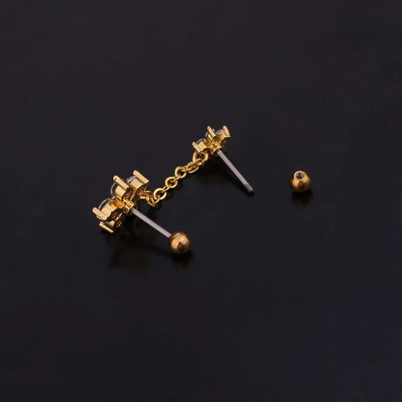 20G Stainless Steel Cubic Zirconia Long Tassel Piercing Tiny Ear Daith Tragus Cartilage Piercing Jewelry Stud Earring Jewelry