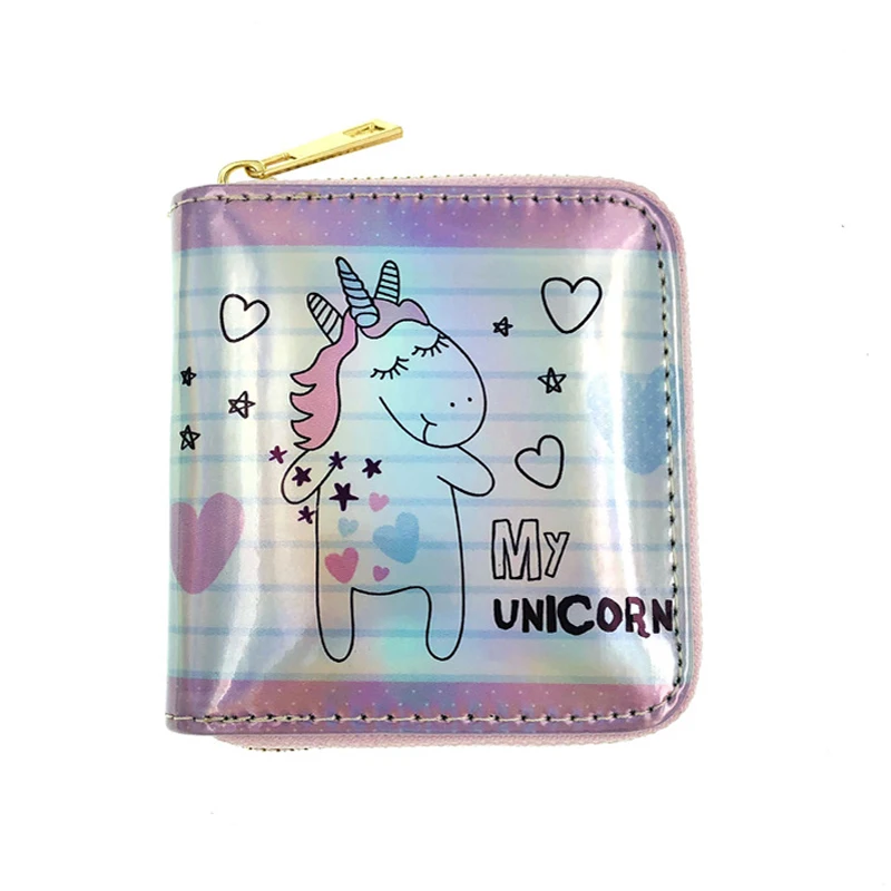 Dompet kecil Laser warna Dazzle untuk wanita tas uang berpola kartun Fashion tempat kartu Bank ID Dompet koin ritsleting untuk pelajar