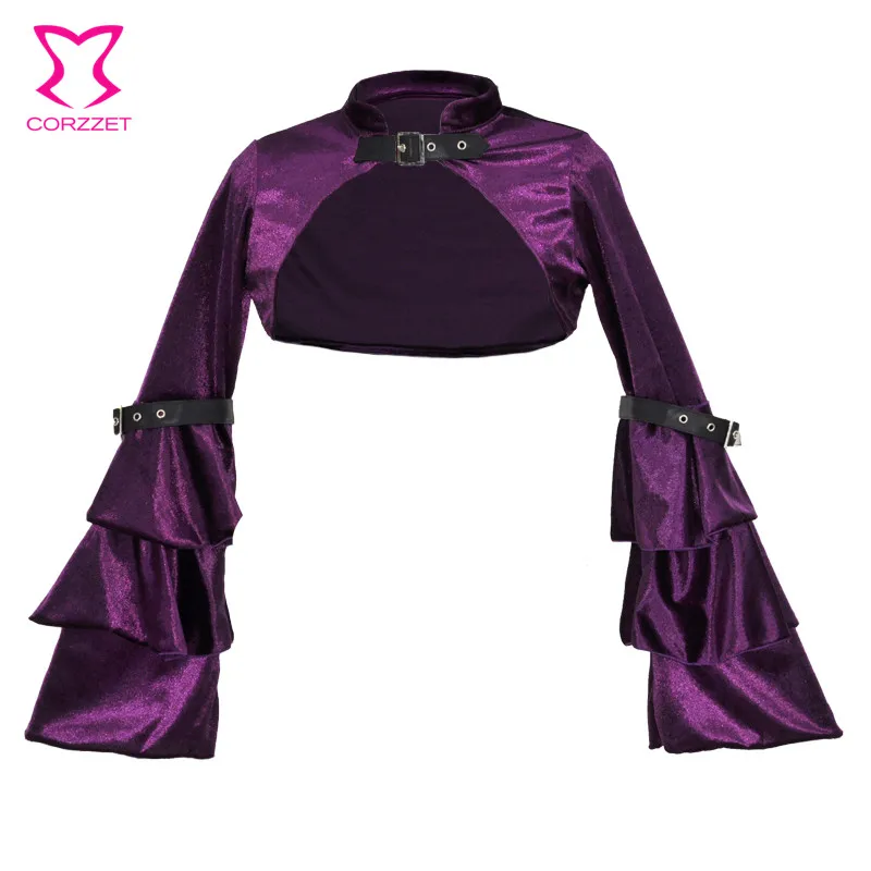 Victorian Retro Gothic Corset purple Flannel Shrug Butterfly Long Sleeve Jacket Corset Burlesque Steampunk Women Sexy Coat