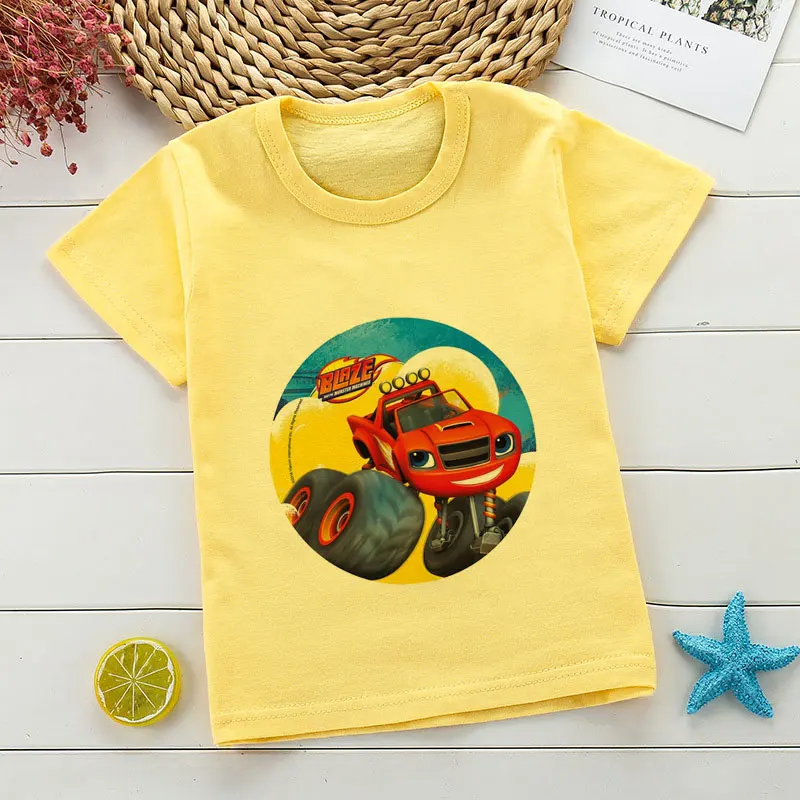 New Short Sleeve Girls Tshirt Blaze And The Monster Machines Children Clothes Boy Blaze Game Anime T-Shirt Boy Or Girl Tees Top