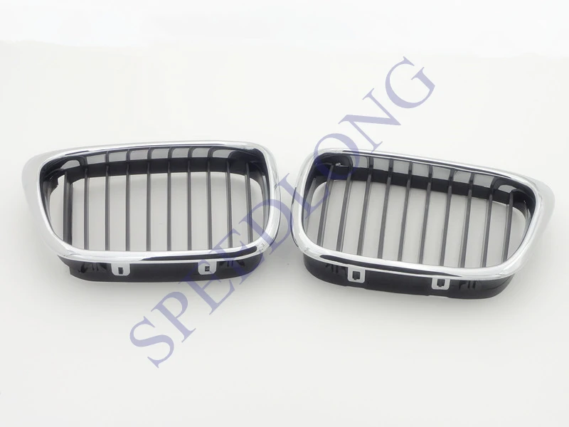 2 Pcs/Pair RH and LH Front Upper Grilles Grills Insert with Electroplating Frame for BMW 5 Series E39 2001